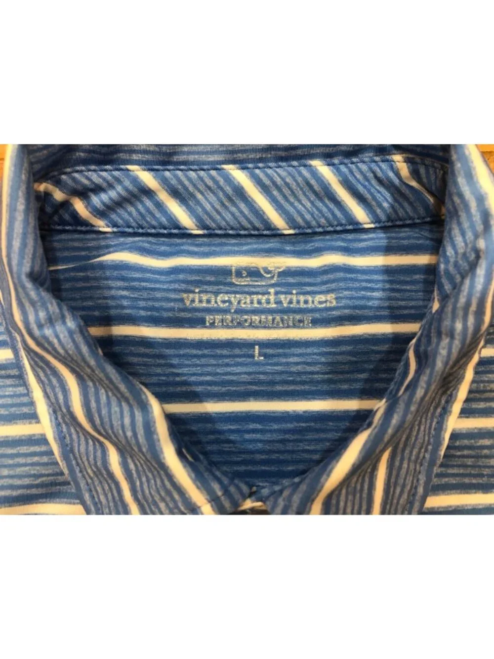 Vineyard Vines Performance Short Sleeve Golf Shirt Blue & White Stripe - Size L